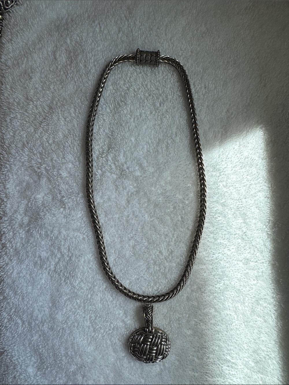 Woven Silver-Tone Pendant Necklace for Women